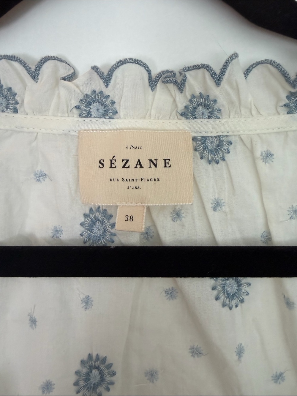 Sezane Kellia Shirt Blue Ecru Daisies - Size 6 - Picture 7 of 8
